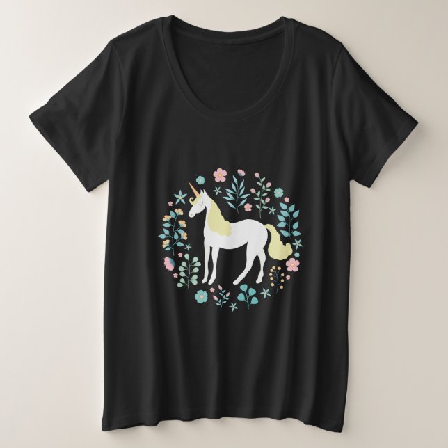 Niedliches Whimsical Unicorn Große Größe T-Shirt (Design vorne)