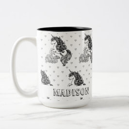 Niedliches Whimsical Unicorn Kinder Personalisiert Zweifarbige Tasse