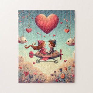 Niedliches whimsical Valentin's Day Herz Flugzeug Puzzle