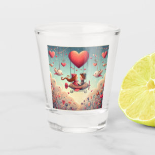 Niedliches whimsical Valentin's Day Herz Flugzeug Schnapsglas