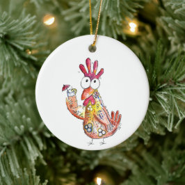 Niedliches Whimsikhühnchen mit Tropengetränk Keramik Ornament