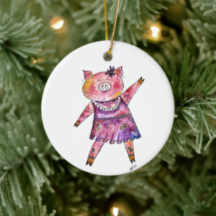 Niedliches Whimsiktanzschwein Keramik Ornament