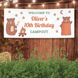 Niedliches Whimsischer Bär Camping Geburtstag Will Banner
