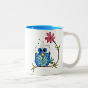 Niedliches Whimsisches Blauäulchen Zweifarbige Tasse