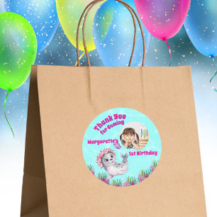 Niedliches Whimsisches Floral Sea Lion Girly Foto Runder Aufkleber