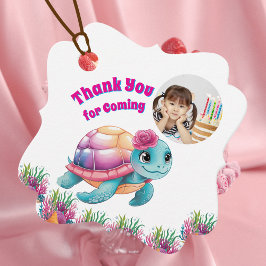 Niedliches Whimsisches Foto Floral Sea Turtle Gebu Geschenkanhänger