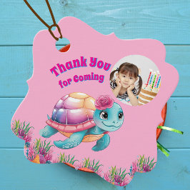 Niedliches Whimsisches Foto Floral Sea Turtle Gebu Geschenkanhänger