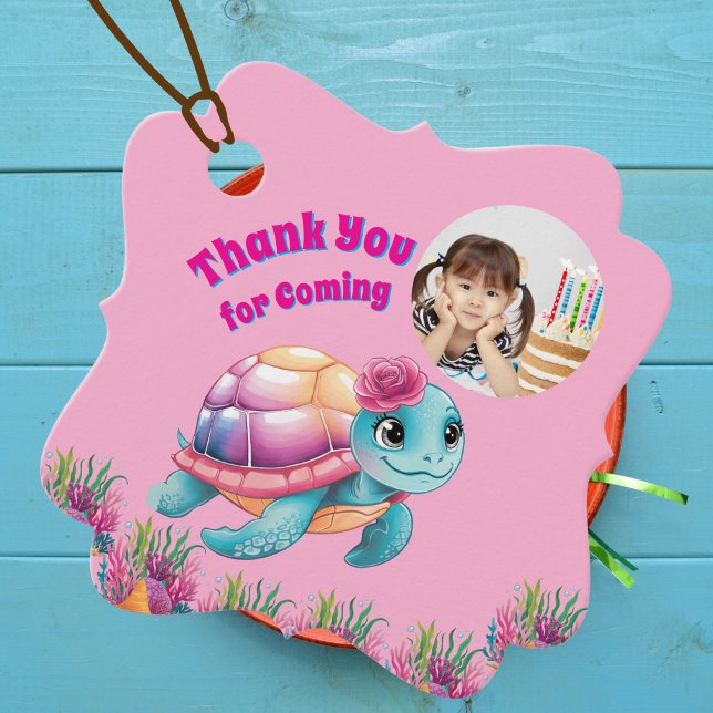 Niedliches Whimsisches Foto Floral Sea Turtle Gebu Geschenkanhänger (Von Creator hochgeladen)