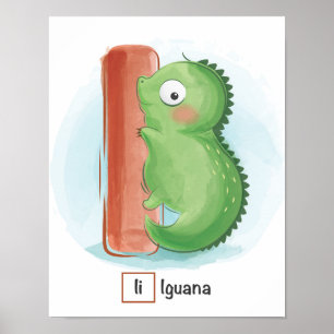 Niedliches Whimsisches Iquana Letter Animal Poste Poster