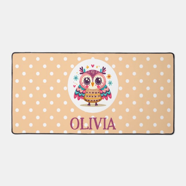 Niedliches Whimsisches Owl Schreibtischunterlage (Vorderseite)