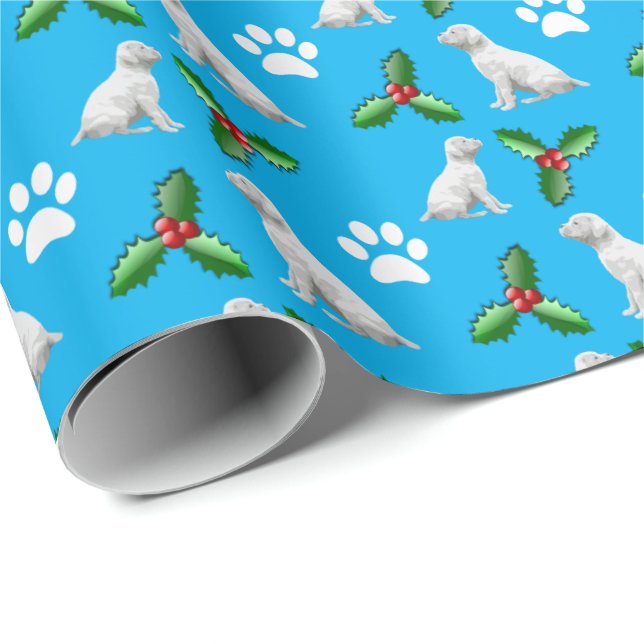 Niedliches White Boxer Hund Weihnachtswrapping Pap Geschenkpapier (Rolleneckpunkt)
