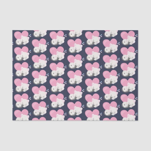 Niedliches White Kitty Cat Schlafmuster Seidenpapier (Vorderseite)