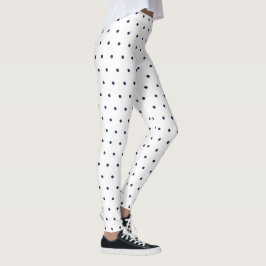 Niedliches White Navy Blue Polka Dots Muster Leggings