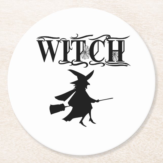 Niedliches Wicked Flying HexenHalloween Runder Pappuntersetzer (Vorderseite)