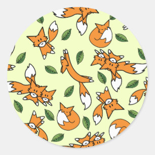 Niedliches Wildfox und Leaf Muster Runder Aufkleber