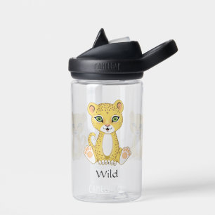 Niedliches Wildleopard auf Klarwasser-Flasche Trinkflasche
