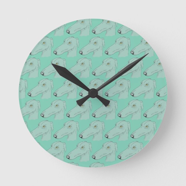 Niedliches Windhundmuster Runde Wanduhr (Vorderseite)