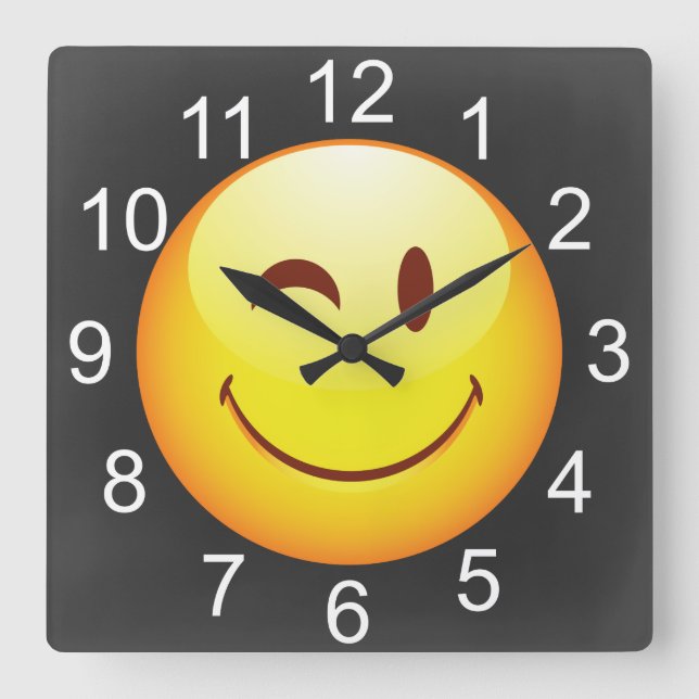 Niedliches Winking Happy Face Quadratische Wanduhr (Vorderseite)