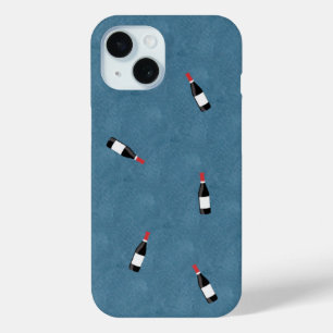 Niedliches Wino Weinflasche Muster auf blau Case-Mate iPhone Hülle