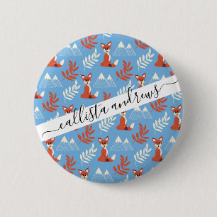 Niedliches Winter Orange Fox Gebirge Leaf Muster Button
