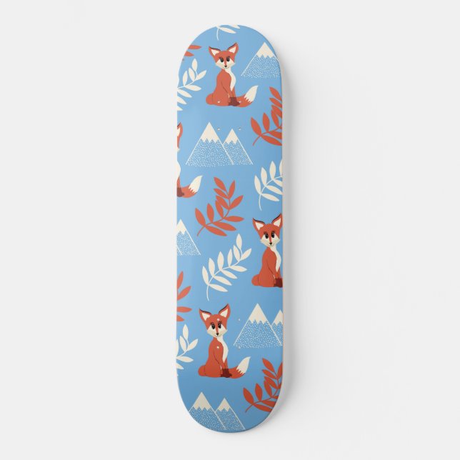 Niedliches Winter Orange Fox Gebirge Leaf Muster Skateboard (Vorderseite)