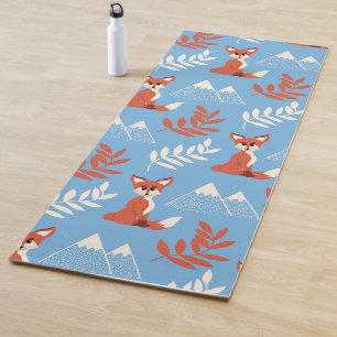 Niedliches Winter Orange Fox Gebirge Leaf Muster Yogamatte
