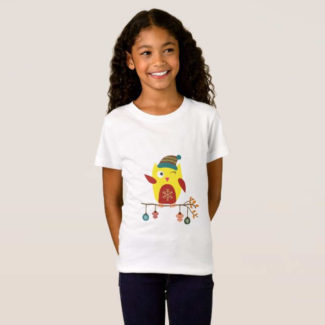 Niedliches Winter Owl Weihnachtsdesign T-Shirt (Vorne ganz)