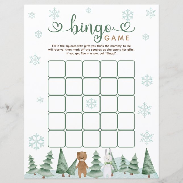 Niedliches Winter Woodland Animal Theme Bingo Game (Vorderseite)