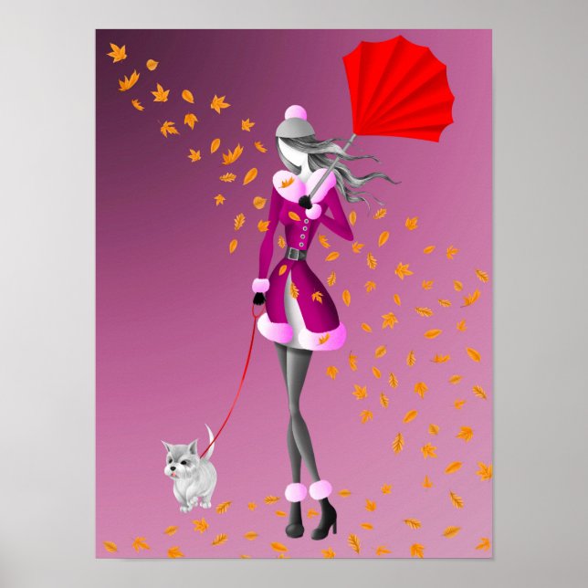 Niedliches WinterDuo Lady & Hunde Wandern im Herbs Poster (Vorne)