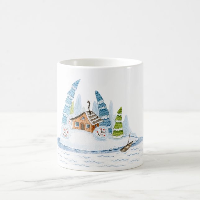 Niedliches Winterhaus Weihnachtswasserfarbe Kaffeetasse (Mittel)