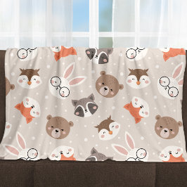 Niedliches Woodland Animal Kids Muster Fleecedecke