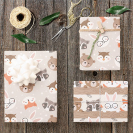 Niedliches Woodland Animal Kids Muster Geschenkpapier Set