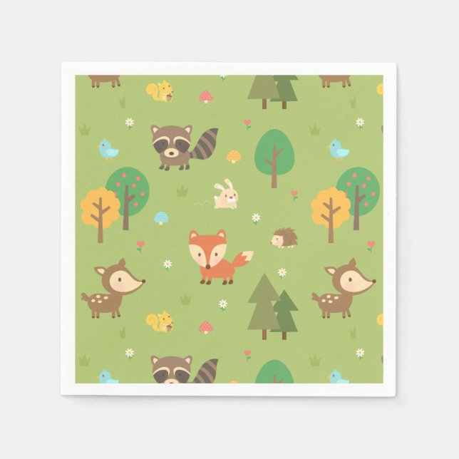 Niedliches Woodland Animal Muster Kinderdusche Par Serviette (Vorderseite)