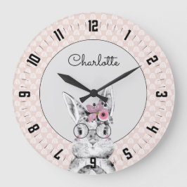 Niedliches Woodland Animal Watercolor Girl Kinderz Große Wanduhr