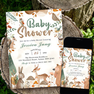 Niedliches Woodland Animals Kinderdusche Party Einladung