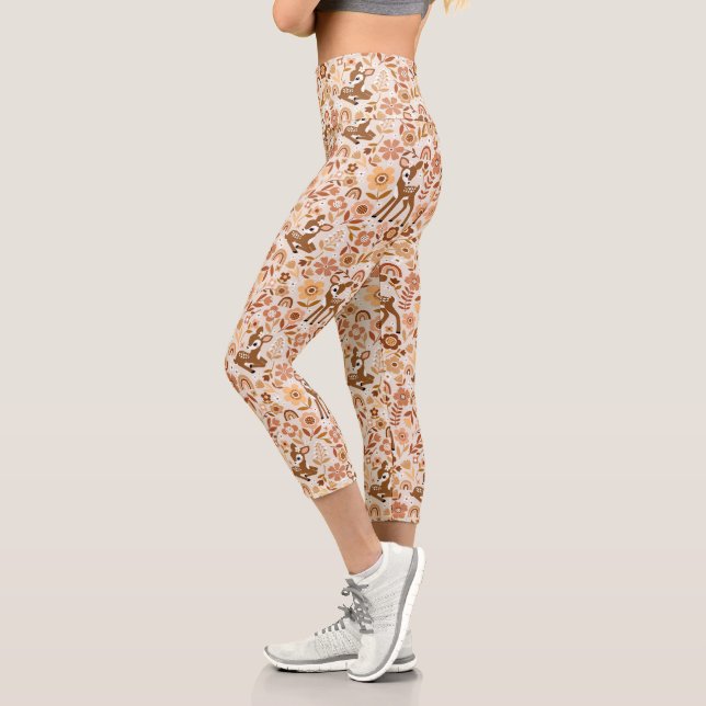 Niedliches Woodland Baby Deer Blumenmuster Capri Leggings (Links)