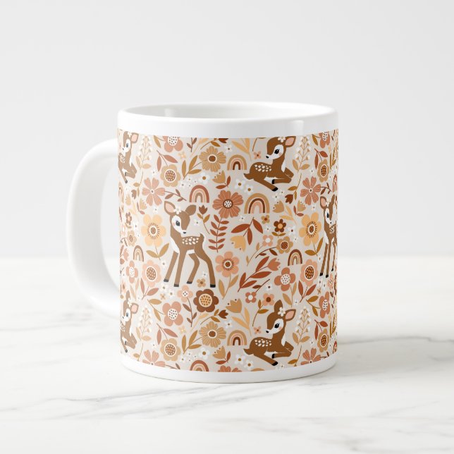 Niedliches Woodland Baby Deer Blumenmuster Jumbo-Tasse (Vorderseite Links)
