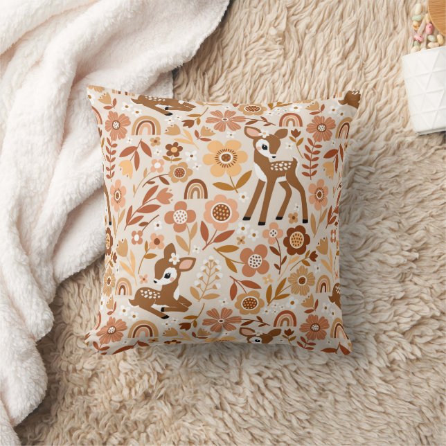 Niedliches Woodland Baby Deer Blumenmuster Kissen (Decke)