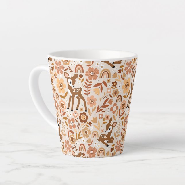 Niedliches Woodland Baby Deer Blumenmuster Milchtasse (Linke Ecke)