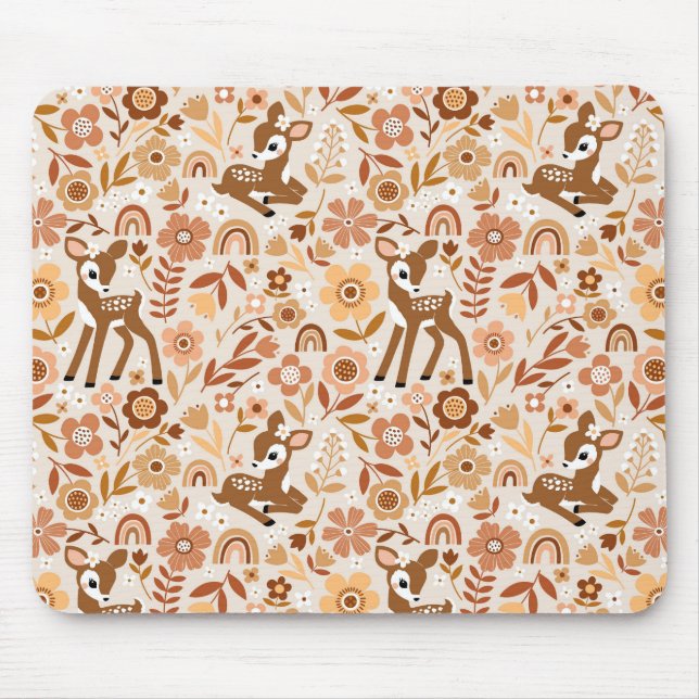Niedliches Woodland Baby Deer Blumenmuster Mousepad (Vorne)