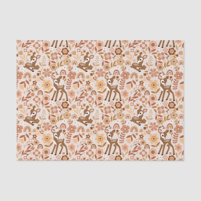 Niedliches Woodland Baby Deer Blumenmuster Seidenpapier (Vorderseite)