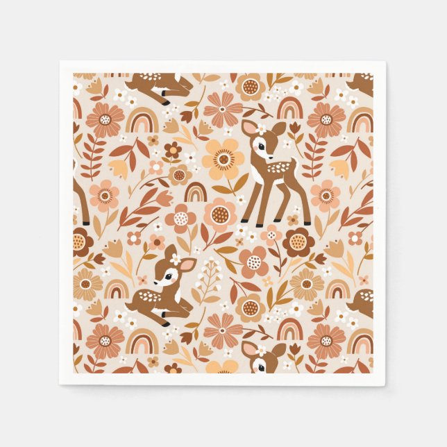 Niedliches Woodland Baby Deer Blumenmuster Serviette (Vorderseite)