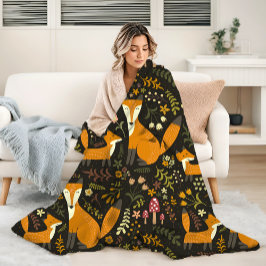 Niedliches Woodland Fox Muster Schlafzimmer oder K Fleecedecke