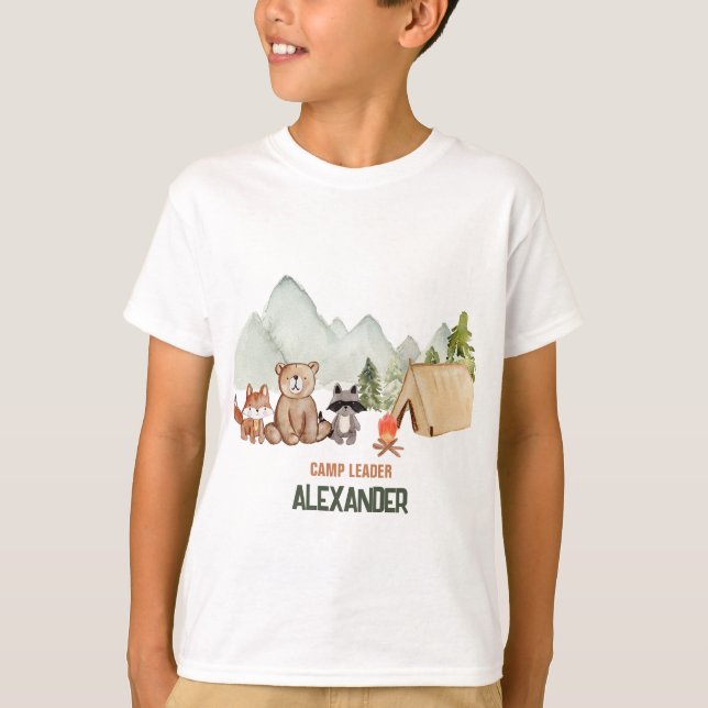 Niedliches Woodland Happy Camper Camping Geburtsta T-Shirt (Vorderseite)