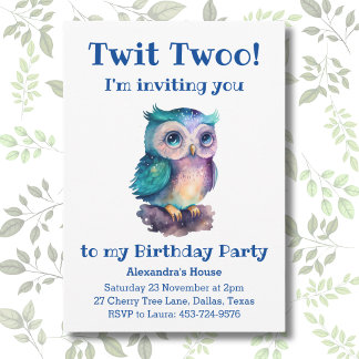 Niedliches Woodland Kinder Owl Geburtstag Einladung