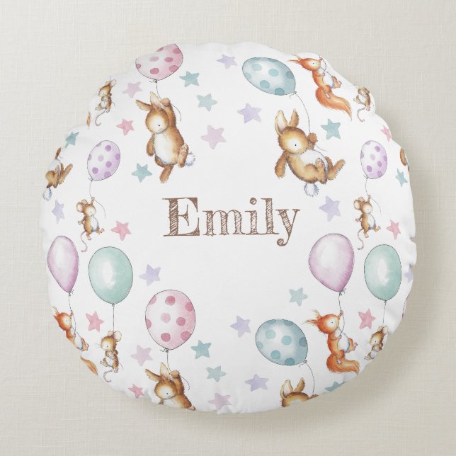 Niedliches Woodland-Tierkissen Rundes Kissen (Vorderseite)