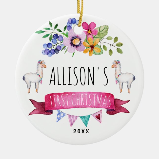 Niedliches wunderliches Lama-erste Keramik Ornament (Vorne)