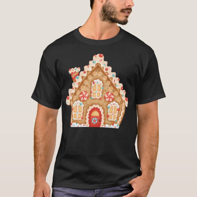 Niedliches Xmas Gingerbread Haus mit Pepperm dekor T-Shirt (Vorderseite)