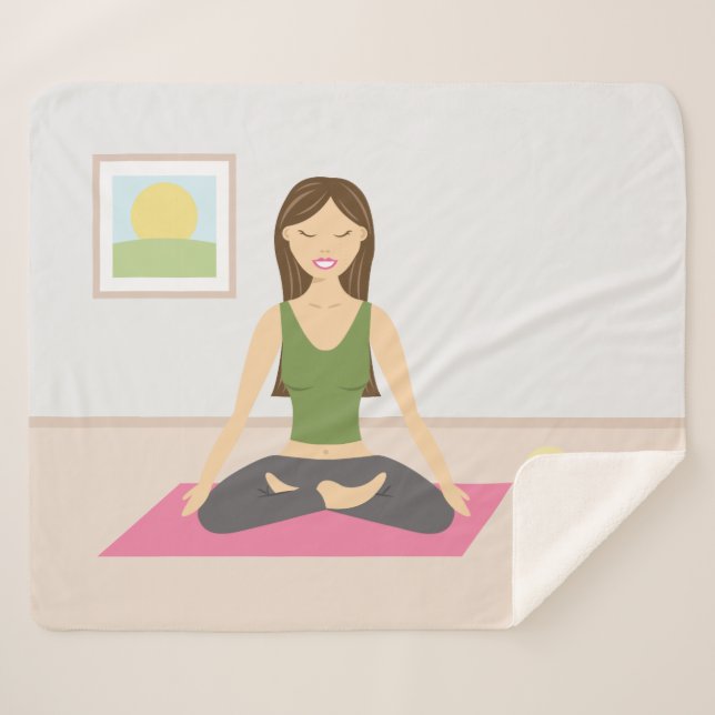 Niedliches Yoga Girl in einem Hübschen Zimmer Illu Sherpadecke (Vorderseite (Horizontal))