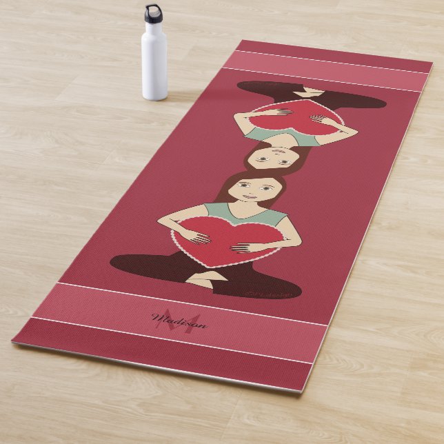 Niedliches Yoga Girl mit rotem Herz Monogramm Yogamatte (Beispiel)